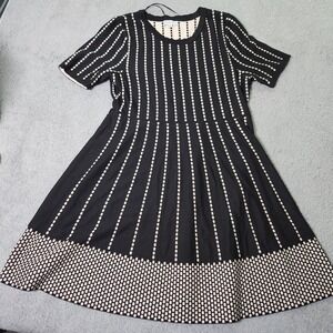 Chelsea Taylor Womens XL Sweater Dress Black Cream Geometric Fit Flare Knit‎
